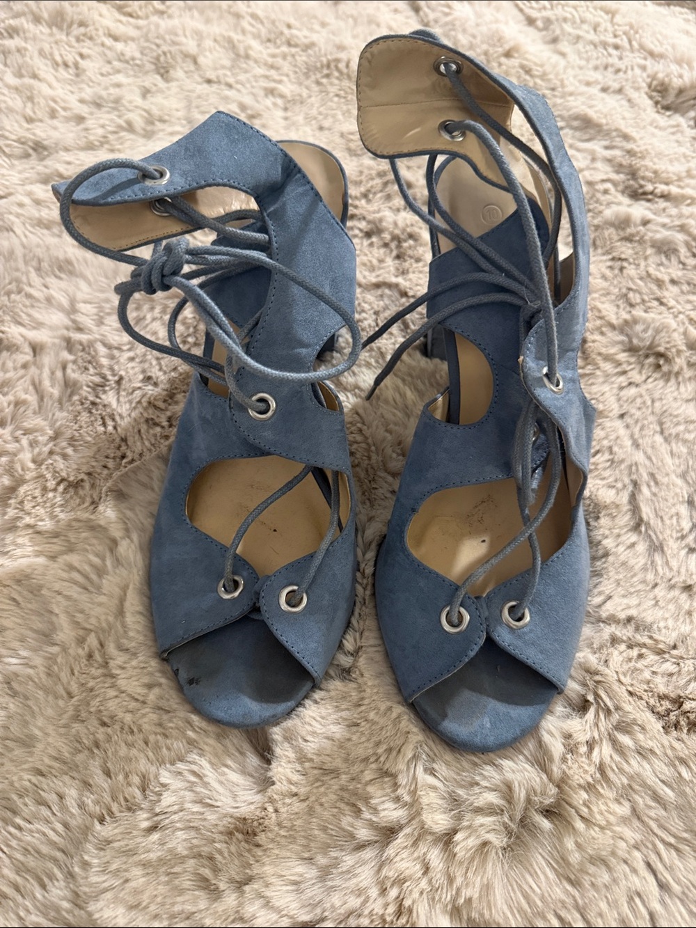 Wild Diva Blue Suede Lace-Up Open-Toe Heels